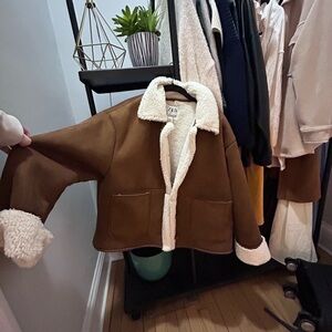 Zara Teddy Jacket in Brown and Cream with Plush Lining